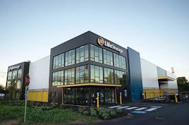 Modern self-storage facility with glass entrance